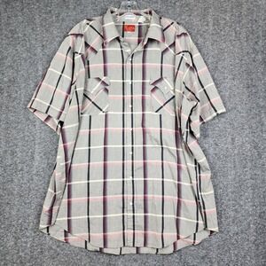 Ely Plains Western Pearl Snap Shirt Mens 2X Grey Plaid Short Sleeve‎ Big Man